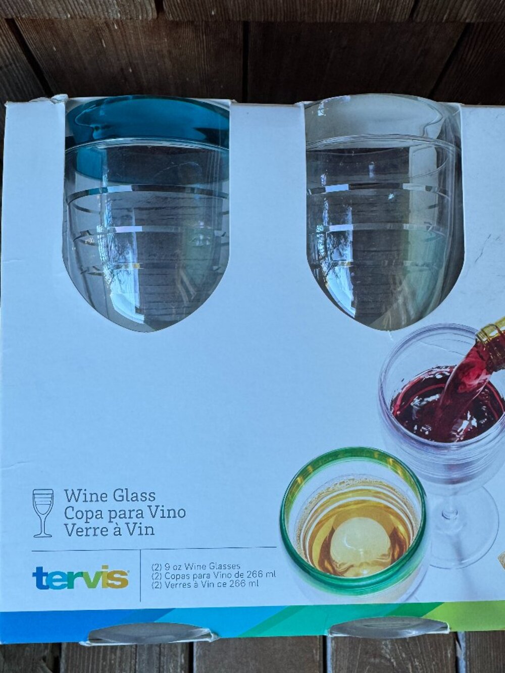 Tervis Blue Top and Clear 9 oz Wine Glasses - Set of Two